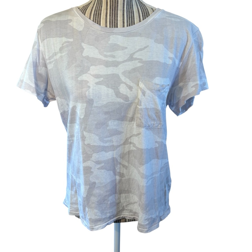 Abercrombie & Fitch Tee Small White Tan Taupe Crew Neck Short Sleeve 100% Cotton